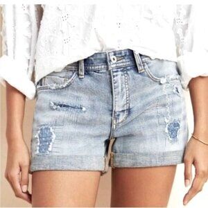 Pilcro and the Letterpress Patchwork Slim Boyfriend Denim Shorts
